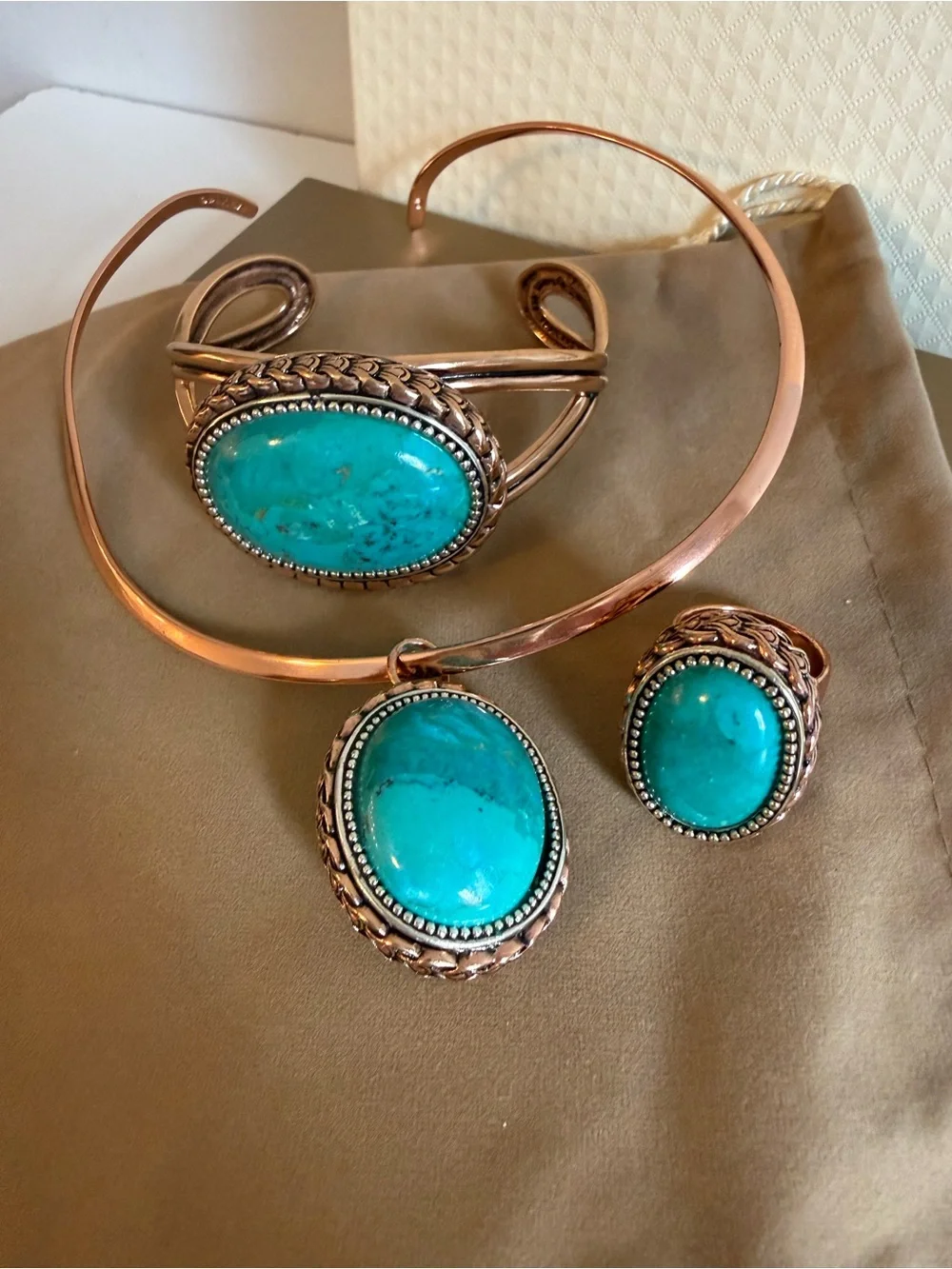 NIB Vintage Studio Barse Bronze & .925 Sterling Turquoise 4-Pc Jewelry Set Size
